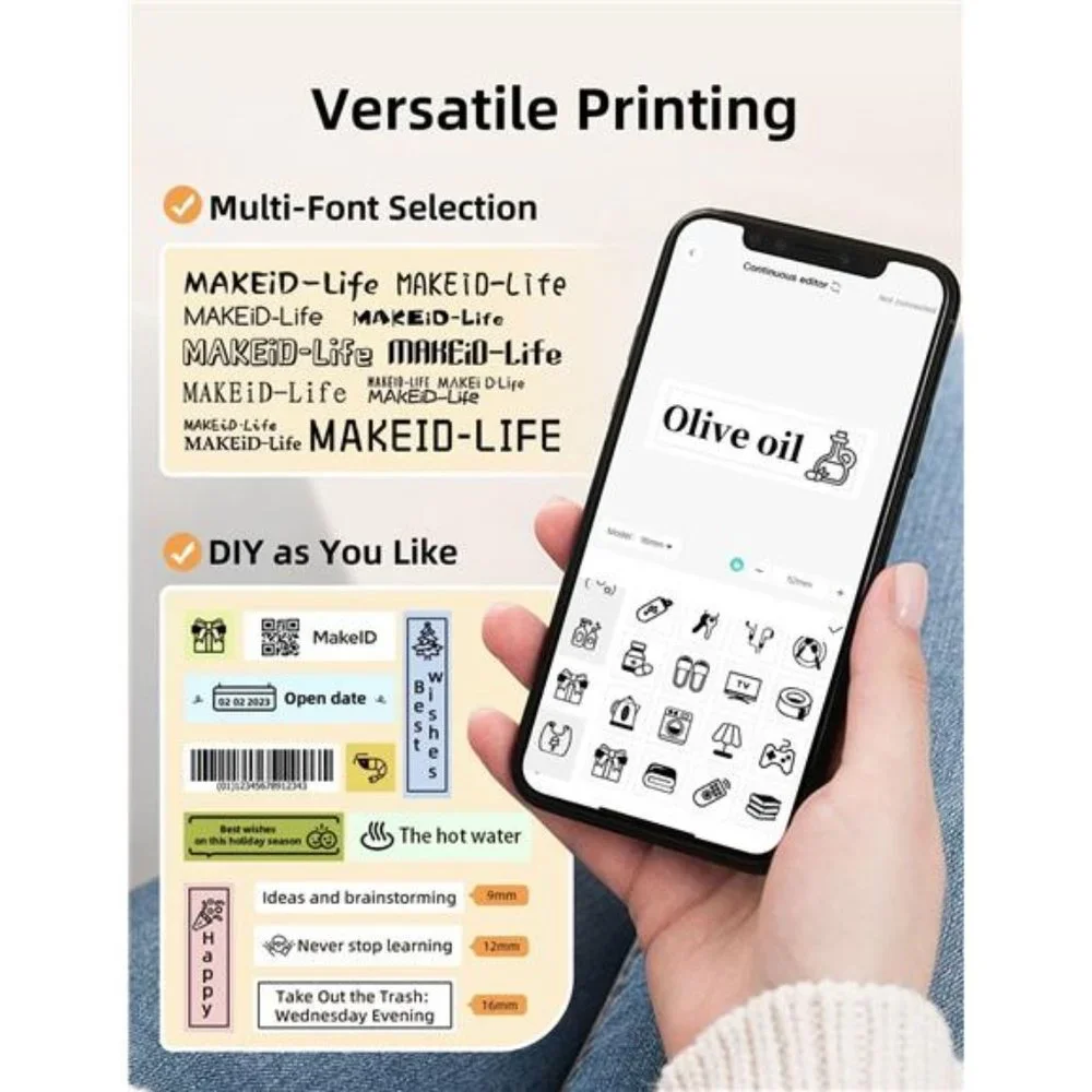 Label Maker Machine with Tape - Compatible with 9/12/16mm Waterproof Tape